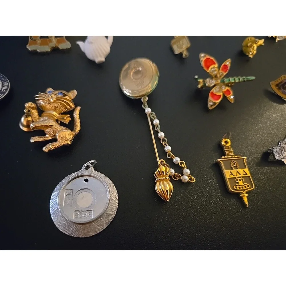 Vintage large lot of 26 Lapel‎ Hat Pins Pendants Brooches